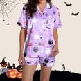 thumbnail image 4 of Yuncity Womens Halloween Pajamas Sets Stylish Button Down Short Sleeve Lapel Shirt Pj Short Design With Decorative Pattern Fall Winter Cozy Pajama Pjs Purple L, 4 of 7