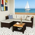 thumbnail image 3 of KIOOTTO 3-Piece L-Shaped Outdoor Sectional Sofa Set, PE Wicker Patio Furniture with Acacia Wood Storage Coffee Table & Beige Cushions, Corner Couch for Balcony & Deck, 3 of 6