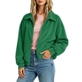 thumbnail image 6 of Horkkom Corduroy Jacket Women Long Sleeve Solid Color Zip Up Jackets Casual Loose Collared Jacket with Pockets S, 6 of 9