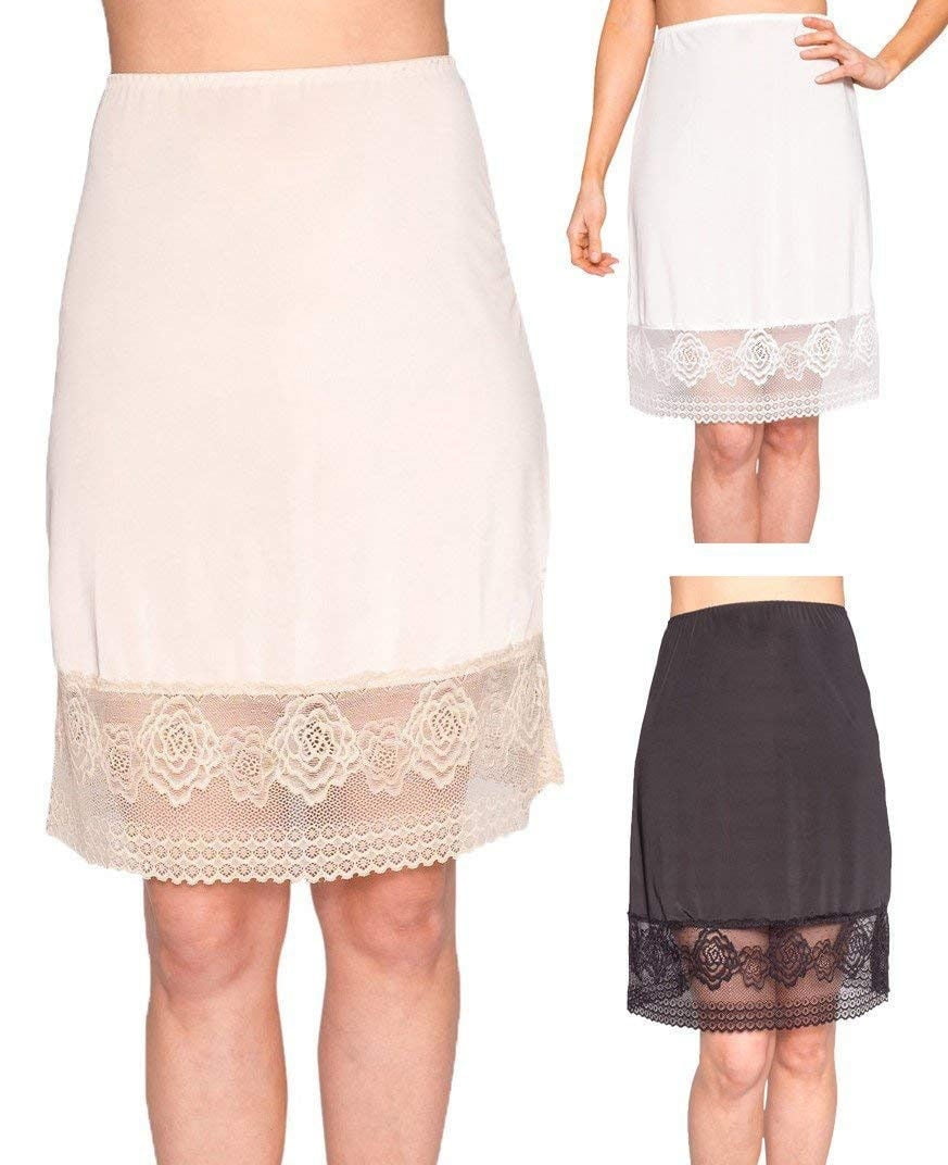 Details about   Womens Lady Modal Midi Slip Under Skirt Petticoat Underskirt Lace Mesh Hem White 