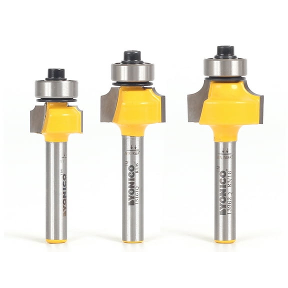 Round Over Edge Forming Router Bit 3 Bit Set - 1/4" Shank - Yonico 13330q