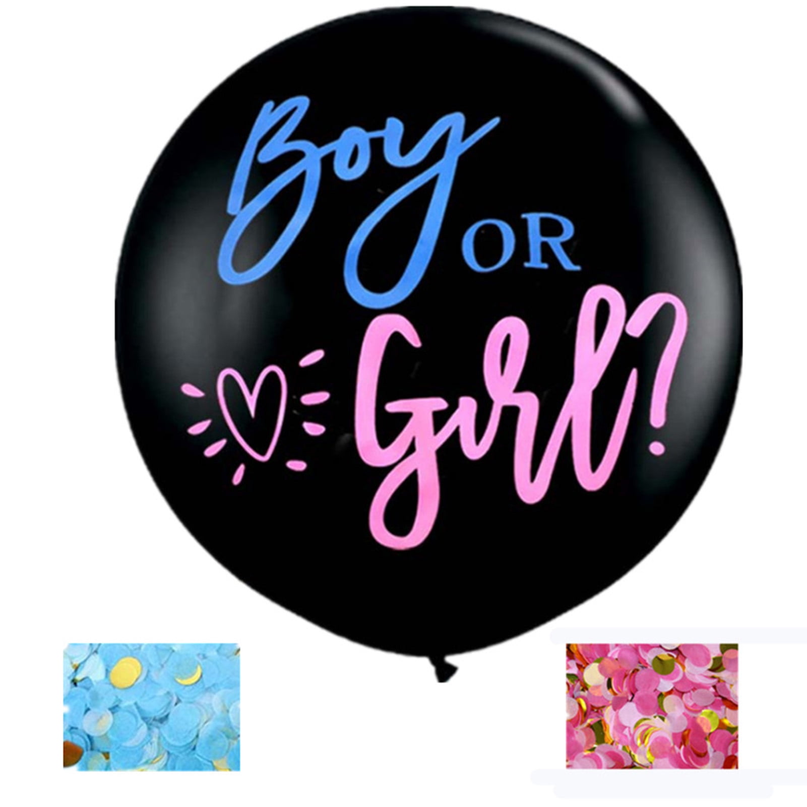 Famure Big Balloons Reveal Gender Big Balloons 36 Inch Round Boy or Girl Gender Reveal Balloon Big Black Balloons with Pink and Blue Heart Shape