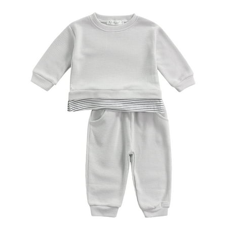 

Canrulo 2PCS Infant Toddler Kid Baby Boys Girls Round Collar O-Neck Sweater Elastic Waist Long Pants Gray 2-3 Years