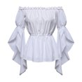 thumbnail image 2 of LEKWK Renaissance Top Women Off Shoulder Ruffled Top with Flared Bell Sleeves Classic Pirate Shirt Medieval Halloween Cosplay Costume, 2 of 9