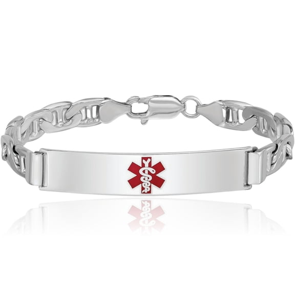 925 Sterling Silver Medical Alert ID Anchor Mariner Link Chain Bracelet