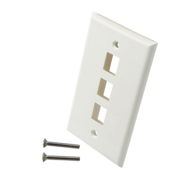 NavePoint Snap-In Keystone Jack Flush Mount Wall Plate, ABS, 3-Port, White, 10-Pack