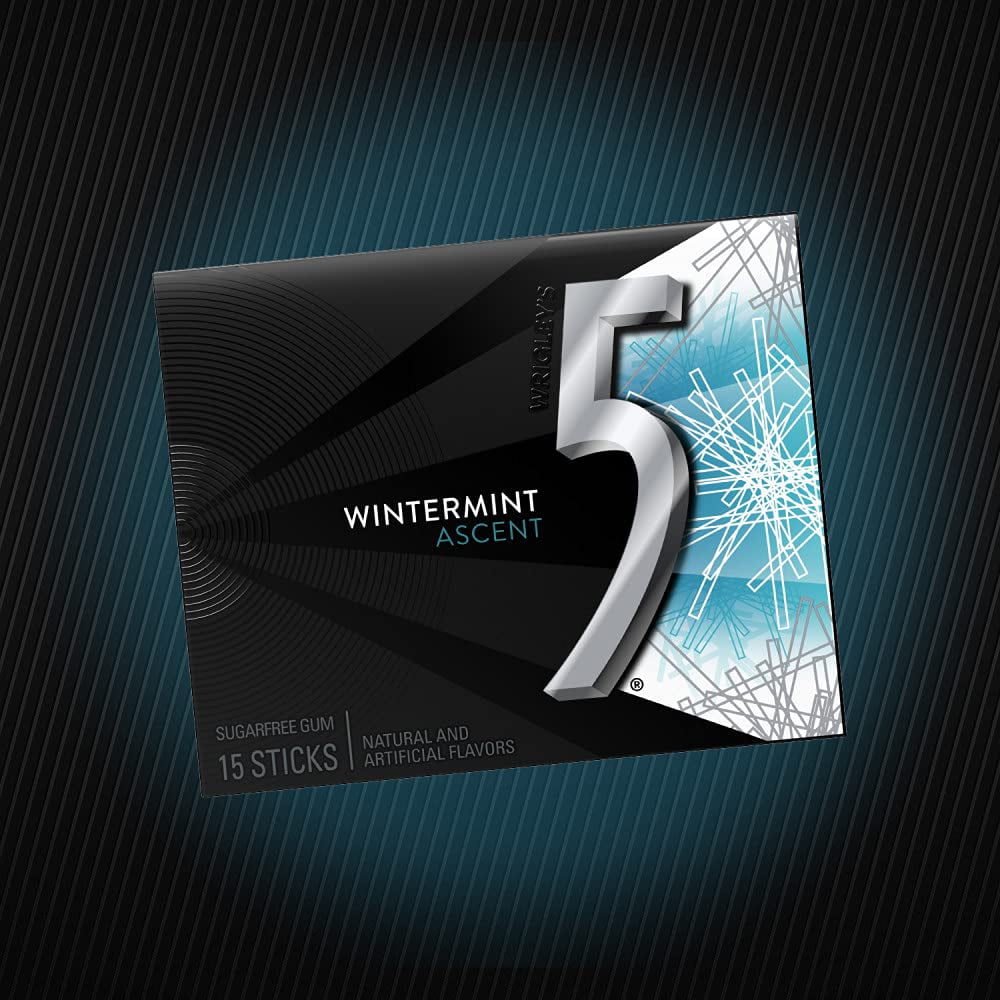 5 Gum Winter-Mint Ascent Sugar-Free Gum, 15 Count (Pack of 10)