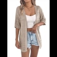 thumbnail image 1 of Cárdigan de Crochet de Verano para Mujer, Corta, Bohemio, Holgado, de Punto Abierto, Color Caqui, Talla XXL, 1 of 10