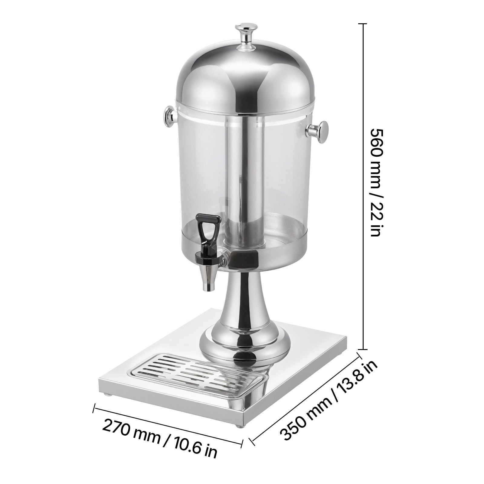 2.1 Gallon Beverage Dispenser with Ice Chamber, Drip-Free Spigot, Wide-Mouth Design, Food-Grade PC, for Parties Restaurants Hotels