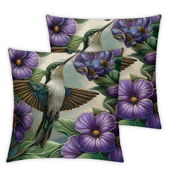 Set of 2 hummingbird flowers leaves Throw Pillow Covers, Double-Sided Print Home Furnishing