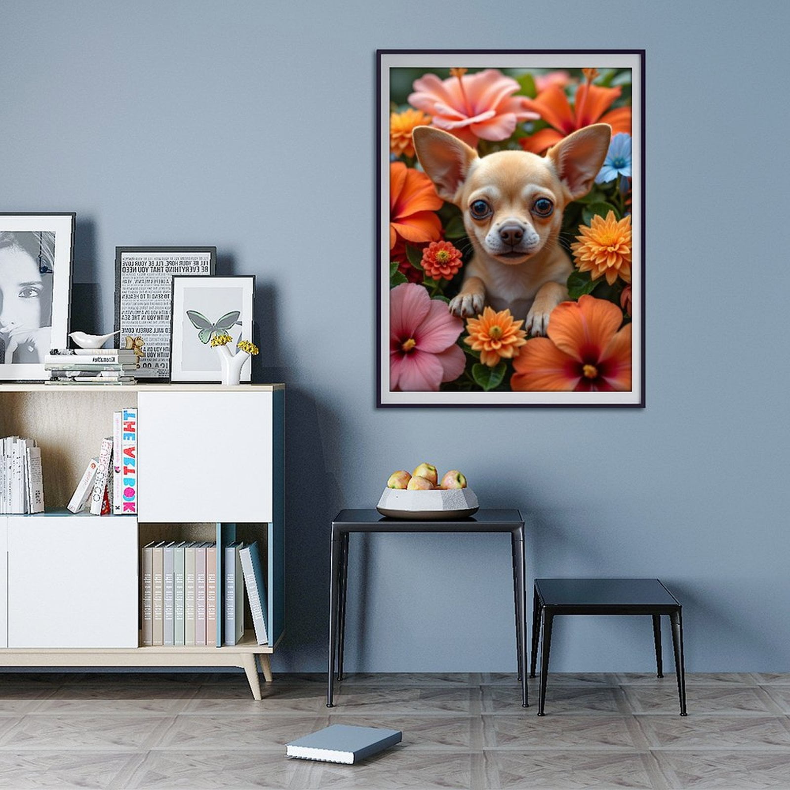 Diamond Art Kits for Adults - 5d Chihuahua Among Vibrant Blooms Diamond Painting for Adults, Diamond Art for Adults Beginners, Diamond Painting Kits for Adults for Home Wall Decor