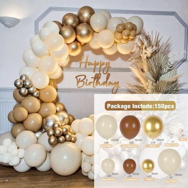 White Sand Gold Balloon Garland Arch Kit, 150pcs Pearl White Chrome Gold Boho Neutral Globos de látex para bodas Baby Shower Fiesta de cumpleaños Decoraciones Zefei Wu 1327533067799