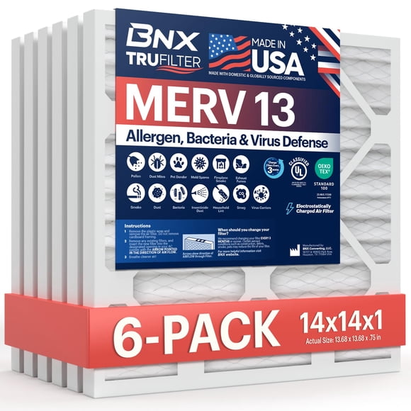 Filtro de aire BNX TruFilter 14x14x1 MERV 13, paquete de 6