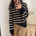 thumbnail image 3 of Kukuzhu Women Striped Long Sleeve Sweater Acubi Loose Knitted Pullover Sweater Crew Neck Casual Clothes Harajuku Outerwear, 3 of 7