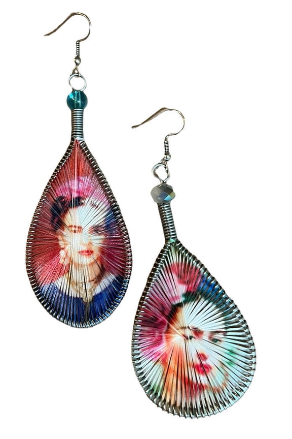 Frida Kahlo Handmade Earring Asymmetric 3 Graphic Silk Thread Teardrop Mexican New