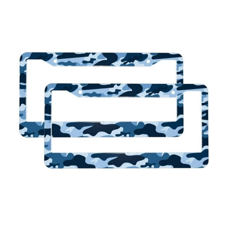 A Pair Of Circular License Plate Frames 12.3×6.3in Easy To Install With Sunscreen And Corrosion Resistance Used For Cars Suvs Trucks Vans Etc Camouflage Blue