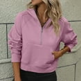 thumbnail image 2 of Half Zipper Drawstring Sweatshirt Long Sleeve Short Type Women Quarter Zip Pullover with Pocket Pinkish Purple L, 2 of 6