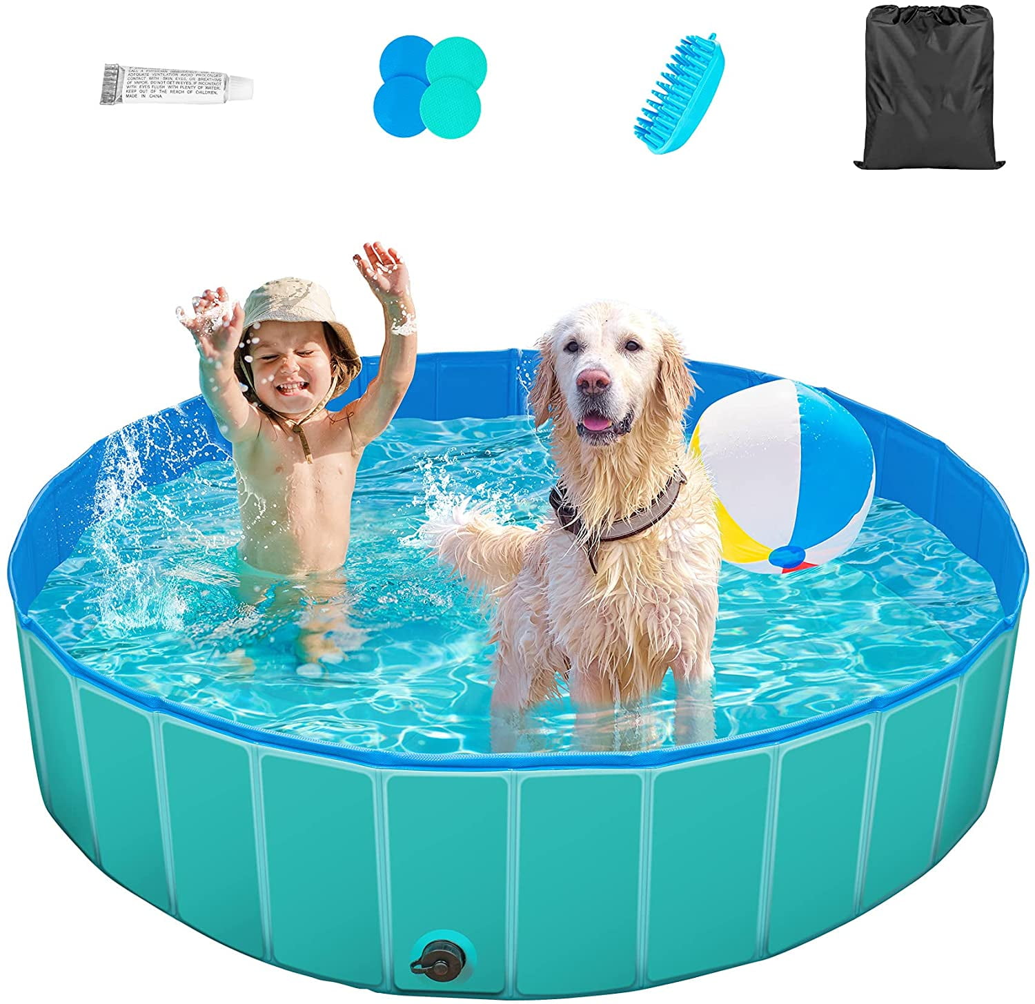 Intera Dog Pool, Portable Pet Swimming Pool for Large Dogs, Foldable Kiddie Pool for Kids