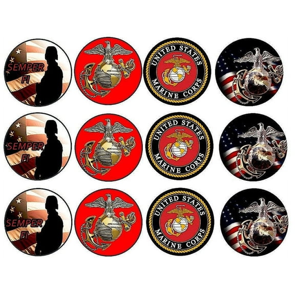 12 x Marine Corp Emblem Themed Edible Cupcake Toppers | Uncut on Wafer Sheet- Qty 12-2? each