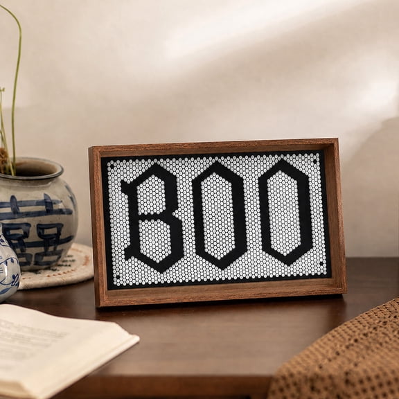 Hotyverty Halloween Decorations, "Boo" Framed Tabletop Sign, 10" x 5", Brown