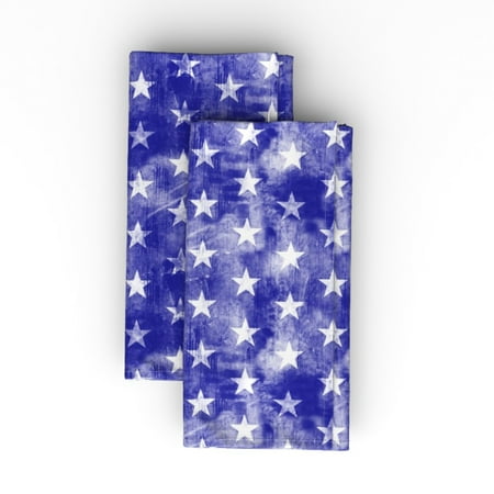 

Linen Cotton Canvas Dinner Napkins (Set of 2) - Distressed Stars Blue Star 4Th Of July Flag Modern Grunge Independence Day American Colors White Print Cloth Dinner Napkins by Spoonflower