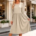 thumbnail image 5 of Bosfbaoi Dresses for Women Round Neck Long Sleeve Striped High Waist Flowy Midi Dress, 5 of 7