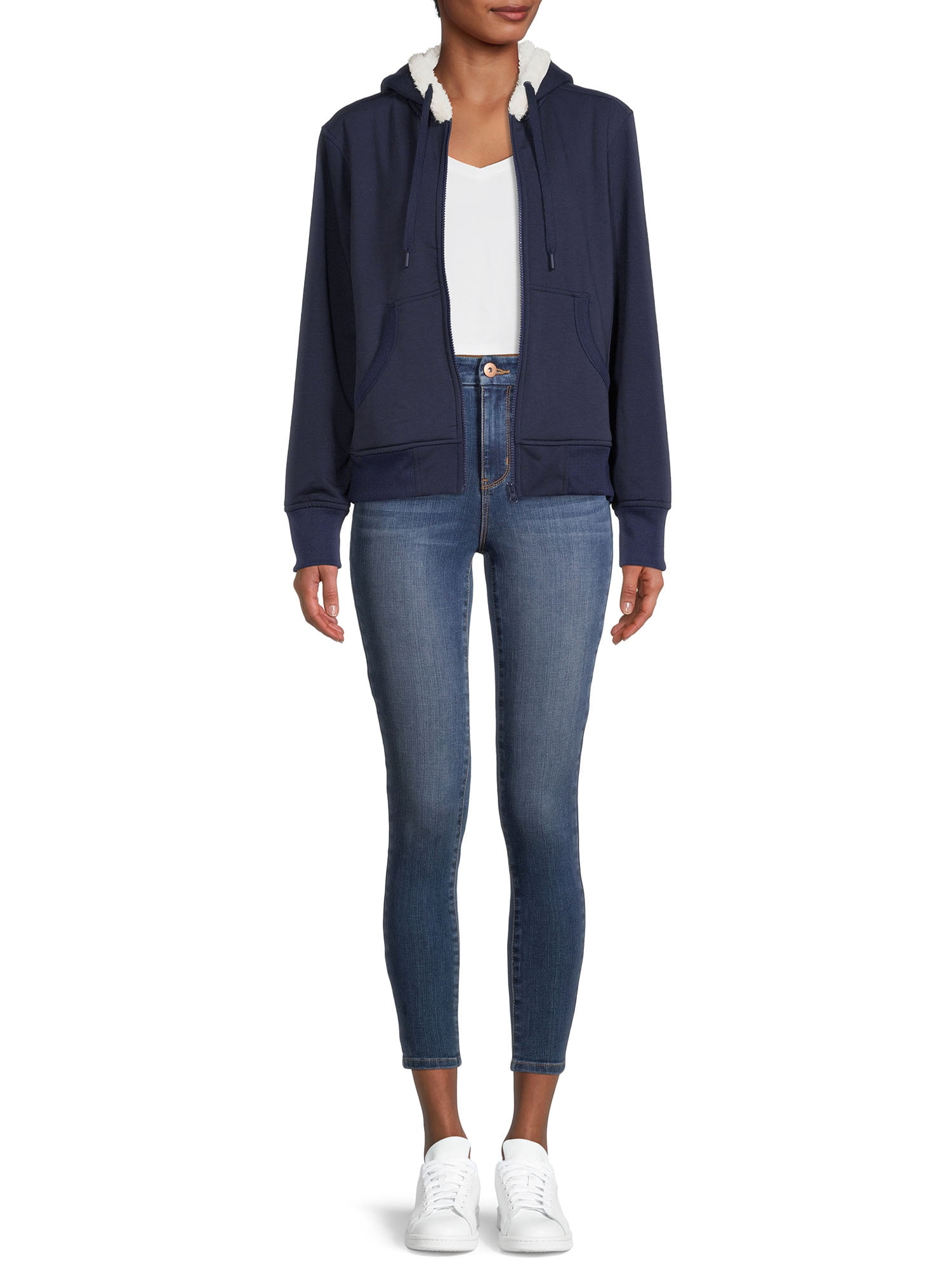 Time and Tru Women's and Plus faux shearling-Lined Sport Hoodie