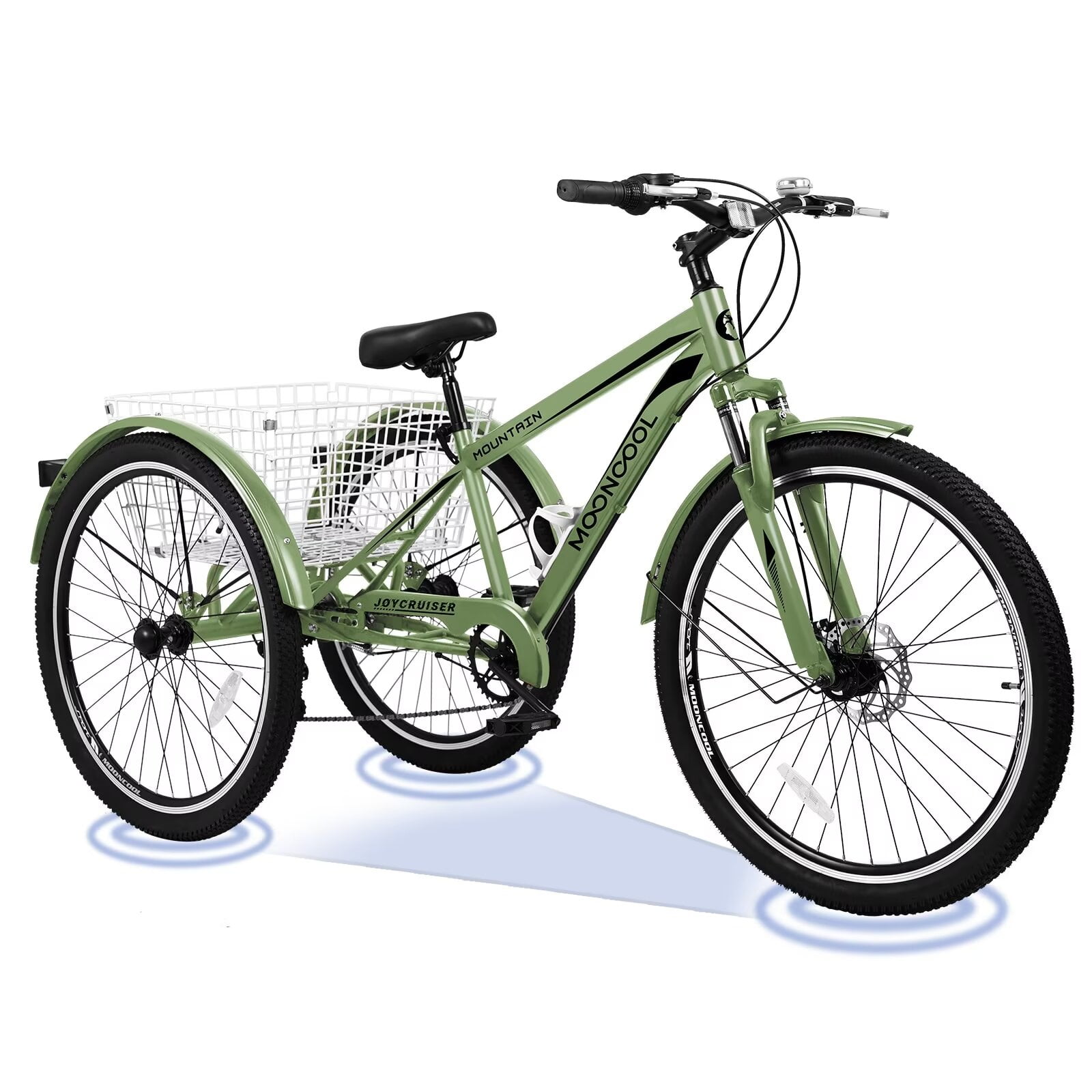MOPHOTO 24/26 Inch Mountain Tricycle for Adults, 7 Speed Seniors Three Wheel Bikes,  Men's Women's Tricycles Trikes with Shopping Basket, Exercise