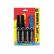 Avery Marks A Lot Permanent Markers, Regular Desk-Style, Asstd, 4/PK Regular Marker Point - Chisel Marker Point Style - Black, Blue, Red - Black, Blue, Red Barrel - 4 / Pack