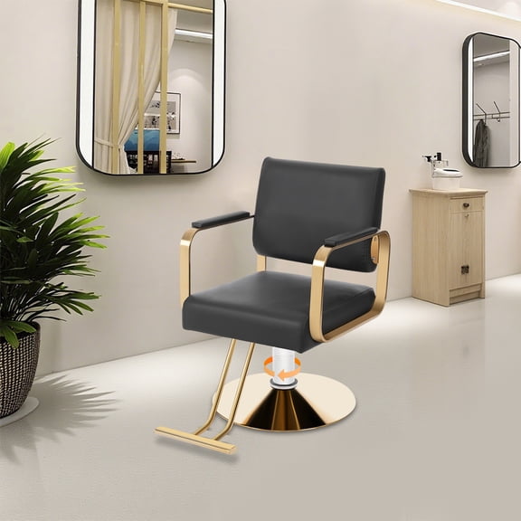 440.92lbs Heavy Duty Barber Salon Chair, 360° Rotatable Height Adjustable PU Hydraulic Hair Styling Chair with Footrest Armrest