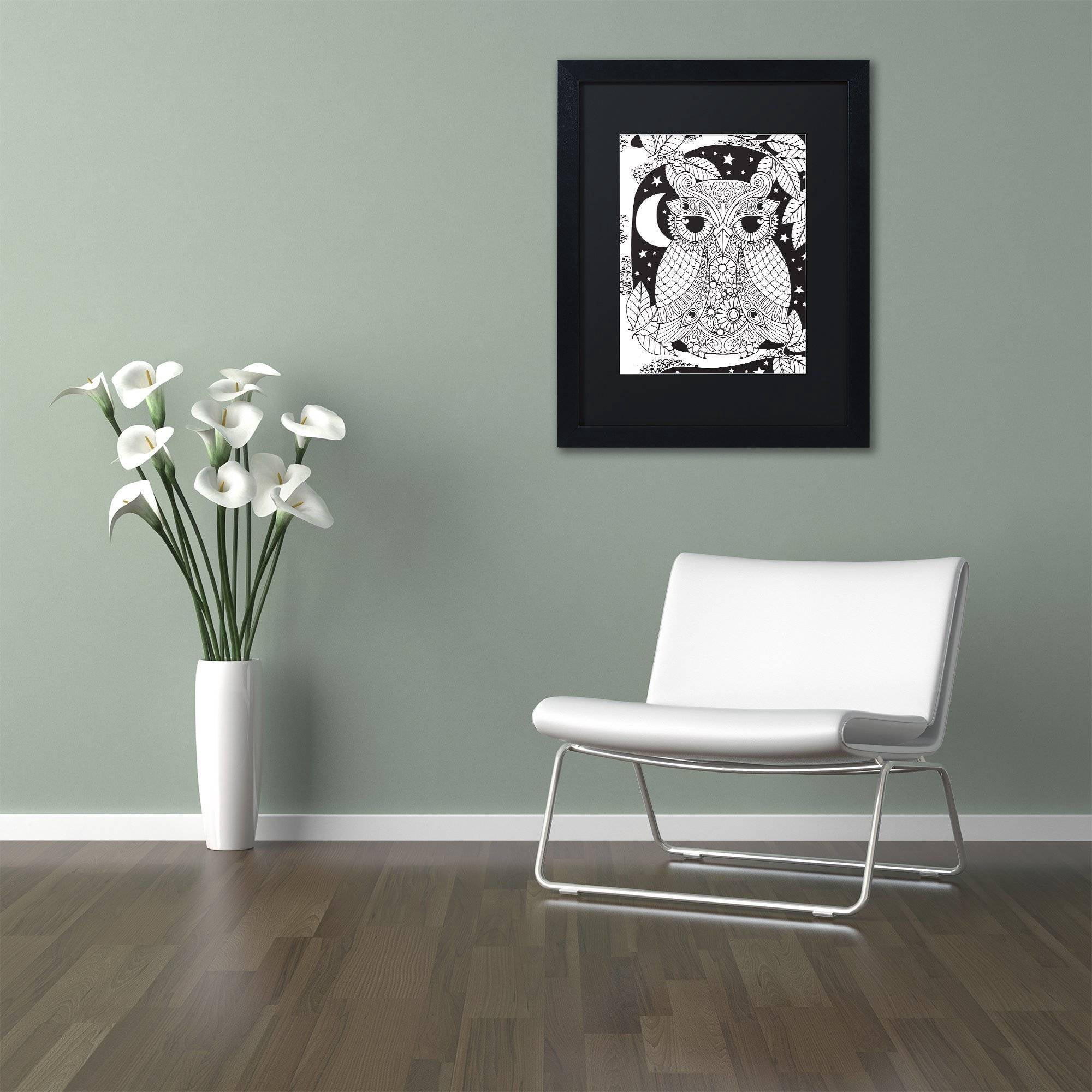 Trademark Fine Art "Owl on a Branch" Canvas Art by Hello Angel, Black Matte, Black Frame