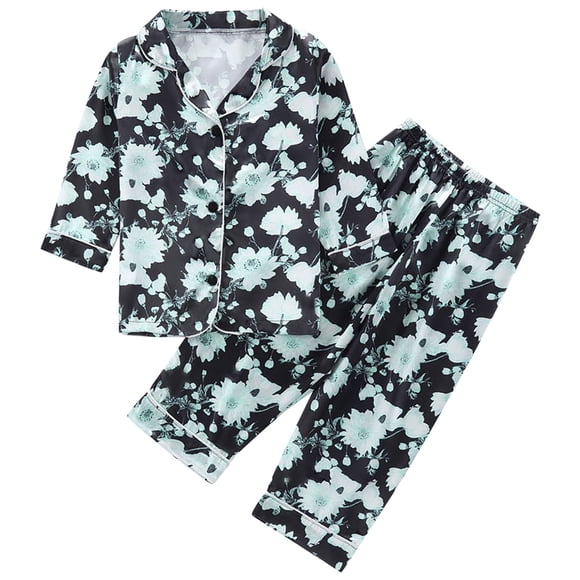 Odeerbi 1-8 Años Niños Niñas Pijama de Satén Con Solapa Dentada Camisa de Manga Larga Conjunto de Pantalones Suave Estampado de Rayas Pijama de Dos Piezas