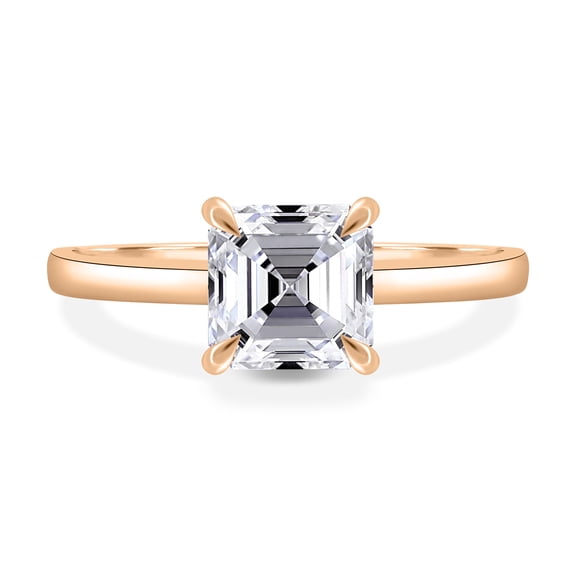 2.00 Ct Asscher Cut Moissanite Solitaire Engagement Ring, 4 Claw Setting, 18K Rose Gold