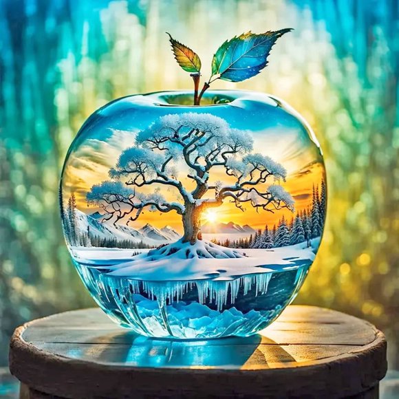 5D Diamond Painting Apple Diamond Mosaic Snow Landscape Full Square Embroidery Picture Rhinestones Home Decor, 30*30cm, frame not included.,Multicolor