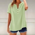 thumbnail image 3 of QTBIUQ Womens Summer Short Sleeve V-Neck Top Casual Solid Color Linen Cotton Shirt Blouse Mint Green, 3 of 4