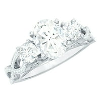 Rosec Jewels 3 Stone Moissanite Vintage Engagement Ring for Women - D-VS1 Quality, 925 Sterling Silver, US 4.00