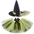 thumbnail image 3 of Falda de tul con tutú de bruja para niñas, con sombrero, lazo de flores en amarillo y negro, para niñas pequeñas, disfraces de Halloween para niñas, 3 of 5