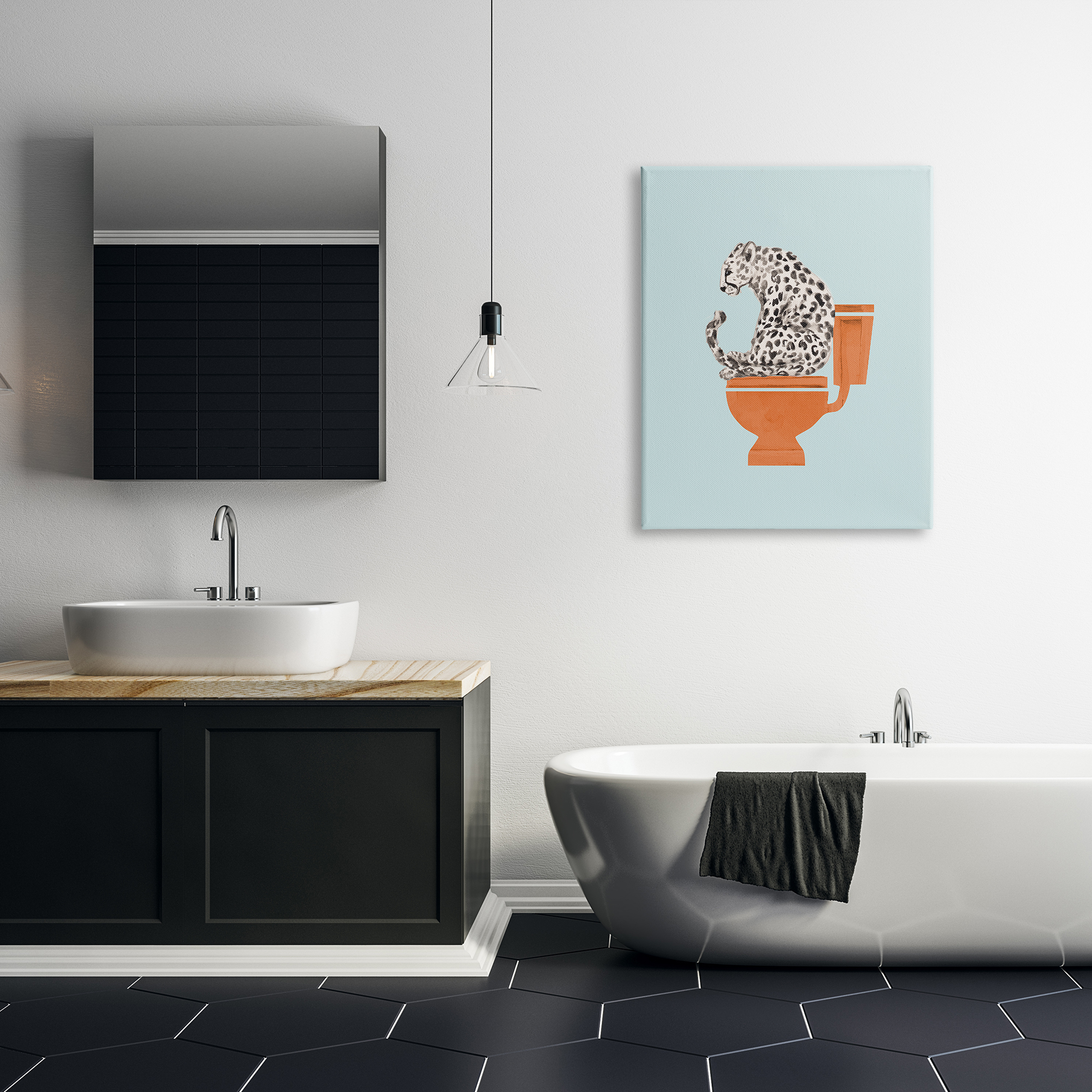 Stupell Industries Cheetah on Bathroom Toilet Animals & Insects Painting Gallery Wrapped Canvas Print Wall Art, 30 x 40