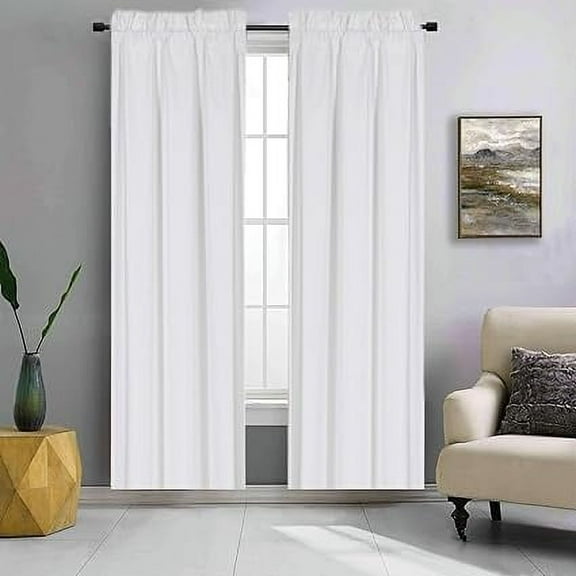 2 Panels White Solid Blackout Thermal Rod Pocket Foam Lined Window Curtain Drape R64 63 Length