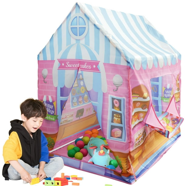 Kids Playhouse with Roll up Door Colorful Cute Playhouse Tent Large Size House Play Tent Detachable Foldable Castle Play Tent Easy to Assemble for