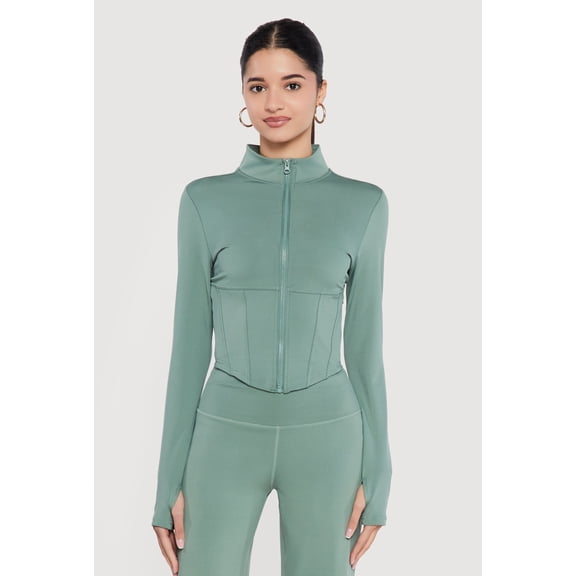 Women's Zip Front Corset Detail Mock Neck Track Jacket
