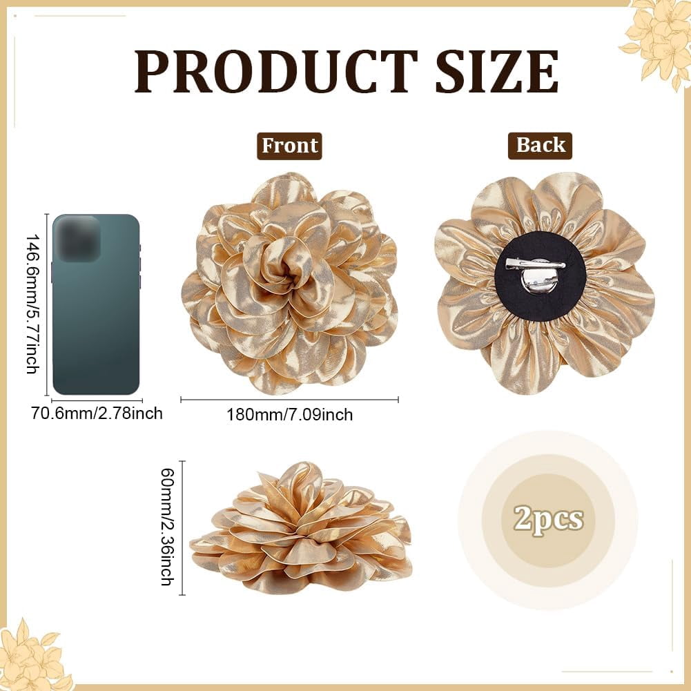 2-Piece Goldenrod Satin Flower Brooches 7-Inch Large Rose Lapel Pins for Dresses Wedding Cardigans