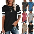 thumbnail image 3 of Askfv Women Casual Short Sleeve T-Shirts Striped Tunic Loose Pullover Shirts Tops, 3 of 3