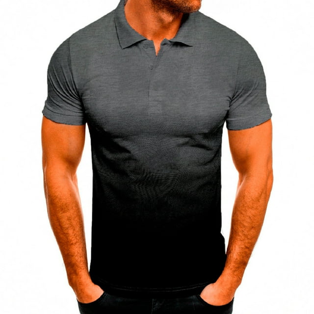 Men's Shirt for Casual Sports Gradient Short Sleeve Lapel Top breathable knit tee for everyday wear and