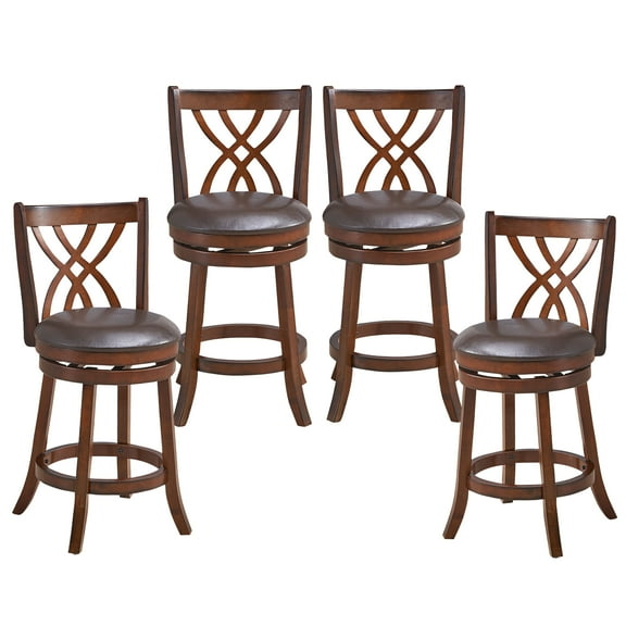 Costway Set of 4 Swivel Bar Stools Counter Height Dining Pub Chairs with Rubber Wood Legs