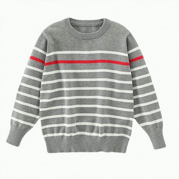 UngA Kids Boys Long Sleeve Sweater Knit Crewneck Pullover Striped Fall Winter Boys' Sweaters (Grey,8-9 Years)