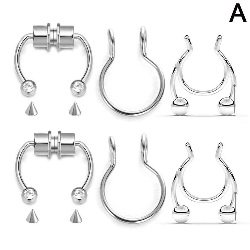 Septum Fakes Nose Ear Rings Steel NonPiercing Gifts V0B1
