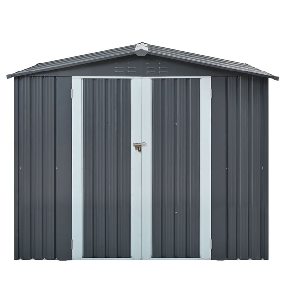 CQSXDA Galvanized Steel Outdoor Storage Shed 6x8ft with Double Doors, Metal Shed for Garden Tools and Yard Equipment