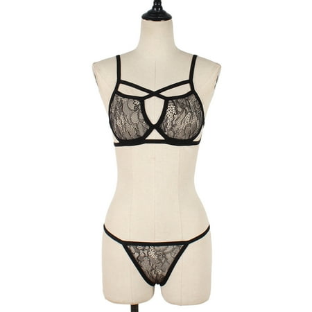 

Cathalem Bed Set Twin Lace Hollow Cage Bustier Alluring Cage Bra Bra Women s Lace Camisole Shorts Set Sleepwear Pajamas plus Size Underwear Black Small