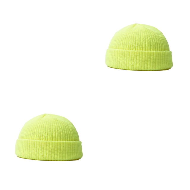 Qarigey Sombrero de hilo de punto de invierno Gorras de cabeza corta de moda casual Hombres Mujeres Sombreros Patinaje Snowboard Camping Amarillo brillante 2piezas